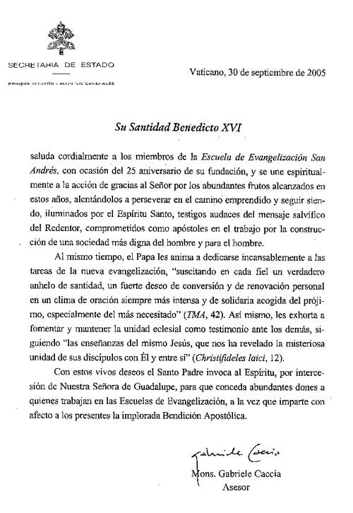 XVI. Benedek Pápa levele