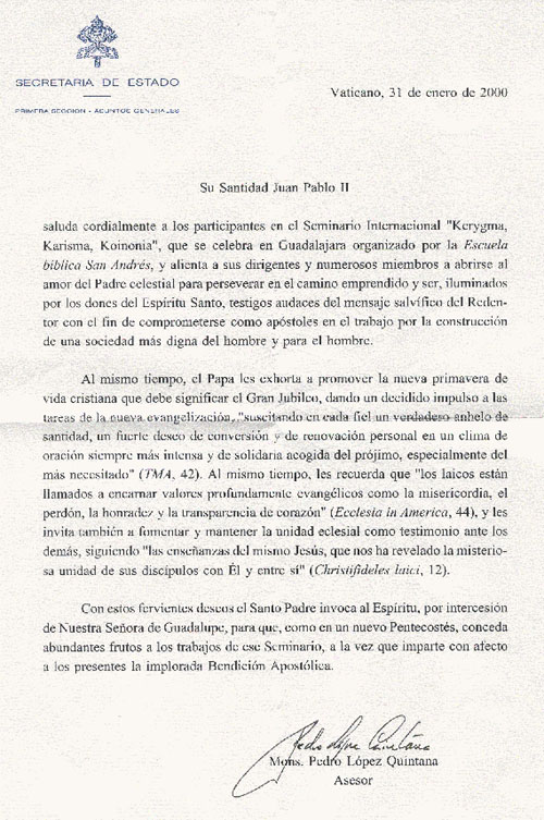 II. János Pál Pápa levele